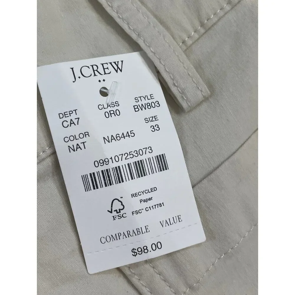 J.Crew Size 33 Classic-Fit Chino Pants Beige Cotton Linen Blend NWT